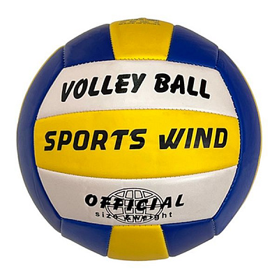 Мяч волейбольный №5 «Sports Wind» PU 2,7, машинная сшивка, цв: бело-сине-желтый.