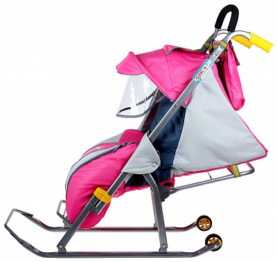 санки-коляска «ника детям 2» с колёсами, цв: розовый
