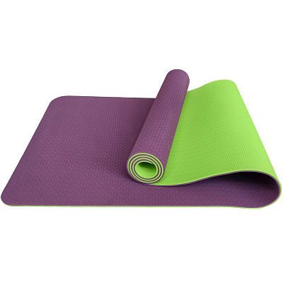 Коврик для йоги 2-х слойный «TPE» с рифлением, 183х61х0,6 см, цв: фиолетово-салатовый.