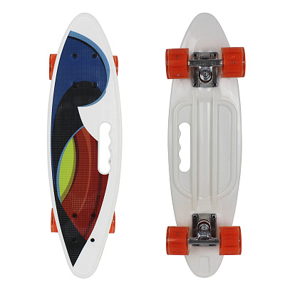 Скейтборд пластиковый с ручкой «A008» ABEC-7, колеса PU 55*44мм, цв: белый