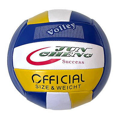 Мяч волейбольный №5 «Jun Cheng» ПВХ 2,7, машинная сшивка, цв: бело-сине-желтый.