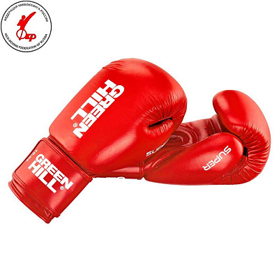 Перчатки боксёрские «Super» кожа, цв: красный, р: 12 унций