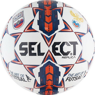 Мяч футзальный, р: 4 «Futsal Replica 2015» ПУ, ручная сшивка, цв: бело-сине-красно-черный.