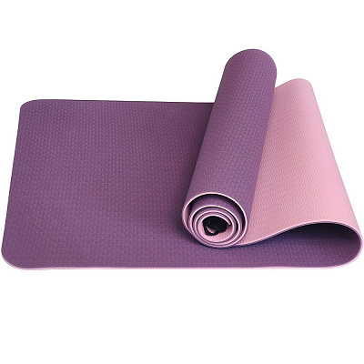 Коврик для йоги 2-х слойный «TPE» с рифлением, 183х61х0,6 см, цв: фиолетово-розовый.