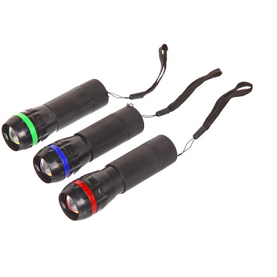 Фонарь ручной, 1W, zoom, цв: микс.